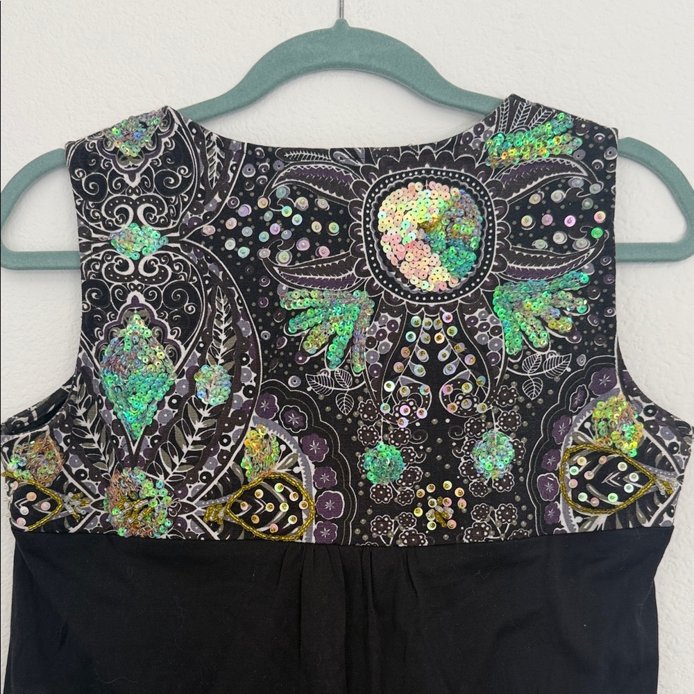 See By Chloe Black Tank with Green & Iridescent Sequin Embellishment - Picture 7 of 8